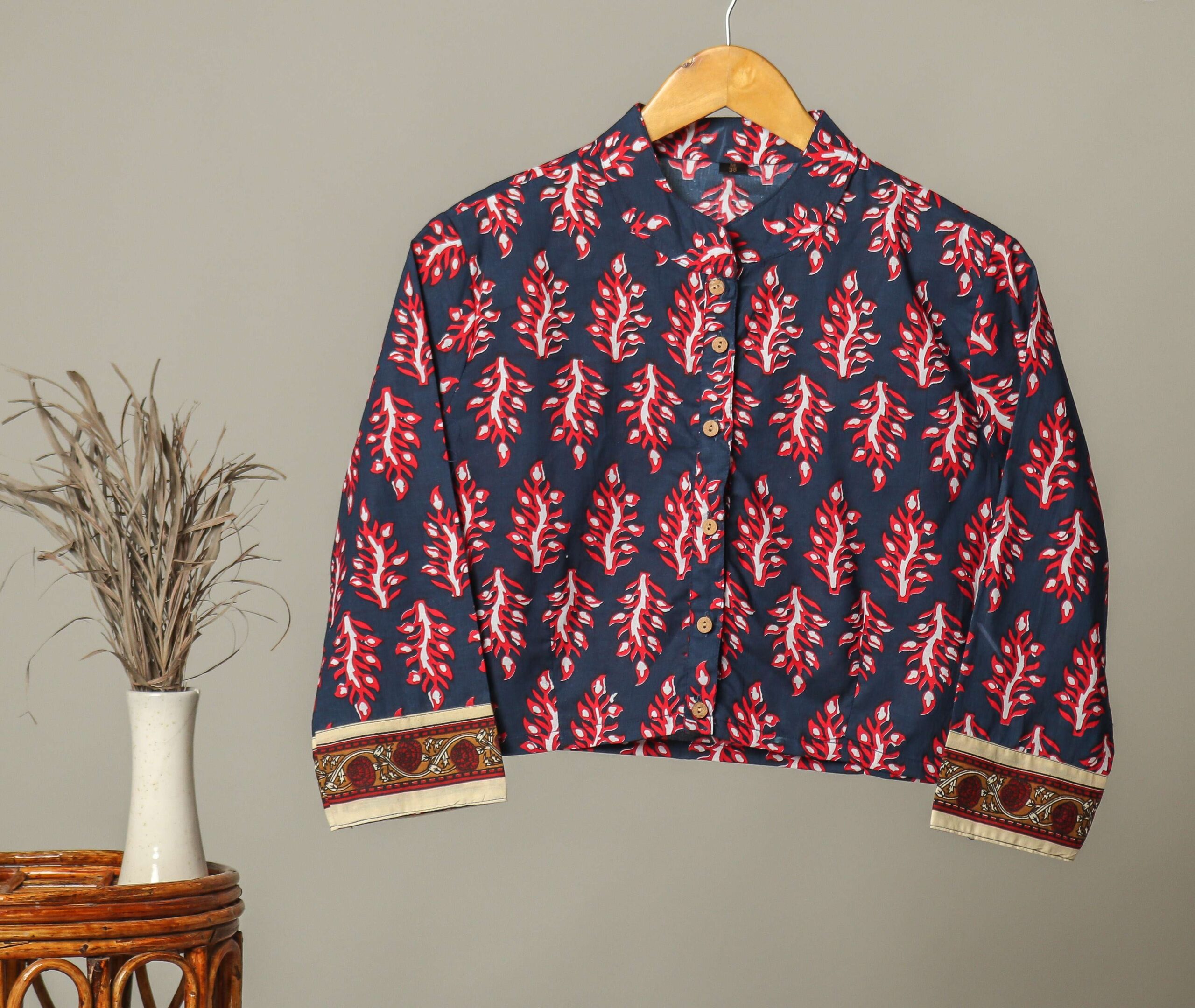 Handmade Block Print Cotton for Women ? Ethnic Floral Printed Top with Long Sleeves