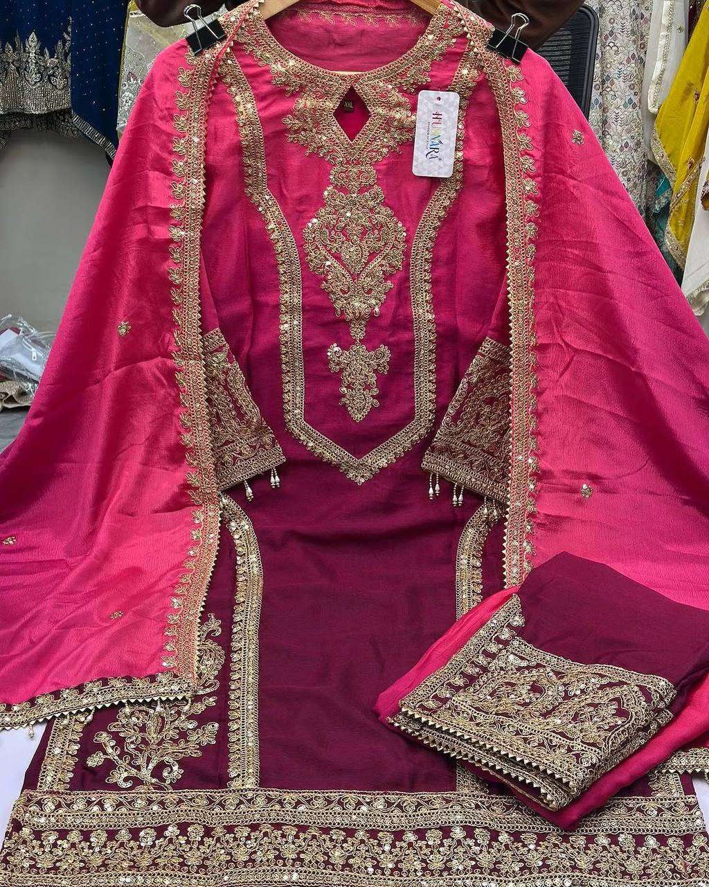 Women's Chinon Silk Embroidery Straight Pakistani Salwar Suit and Dupatta - Image 19